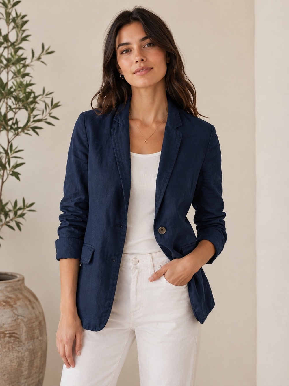 Gap Navy Single-Button Women's Linen Blazer Size 0 XS